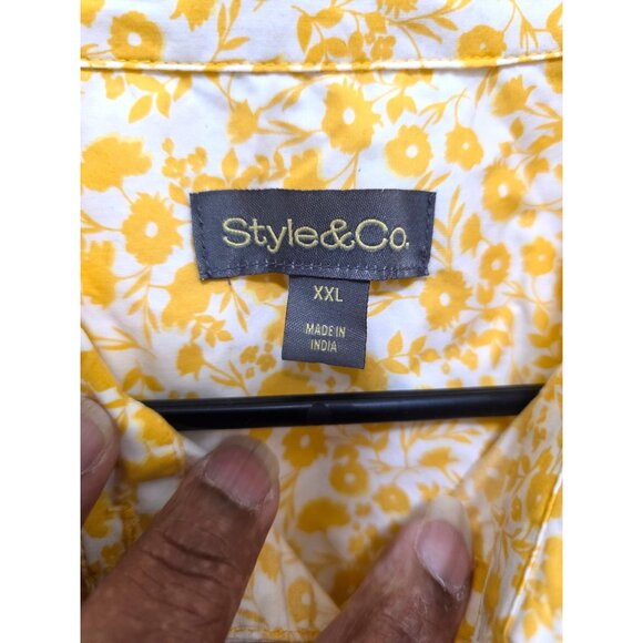 Style & Co Women's Plus Size Yellow Floral Long Sleeve Button Down Shirt Size XX - Picture 8 of 9